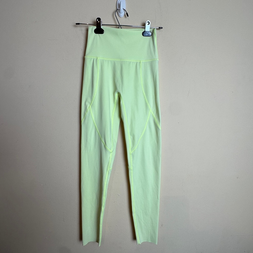 Aerie Neon Yellow Green High Rise Raw Hem Full Length Leggings Womens Size Small - Picture 3 of 16